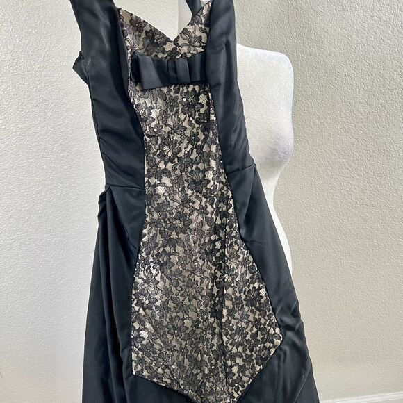 Vintage Lilli Diamond 1960s Black Chiffon Lace Bubble Bow Detail Pencil Dress - Picture 15 of 16